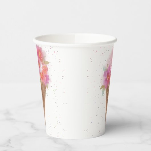Waterverf Floral Ice Cream Cone met naam Papieren Bekers (Links)