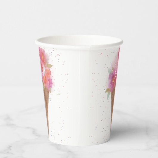 Waterverf Floral Ice Cream Cone met naam Papieren Bekers (Rechts)