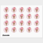 Waterverf Floral Ice Cream Cone met naam Ronde Sticker (Vel)