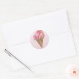 Waterverf Floral Ice Cream Cone met naam Ronde Sticker