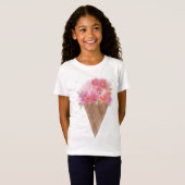 Waterverf Floral Ice Cream Cone met naam T-shirt (Voorkant volledig)