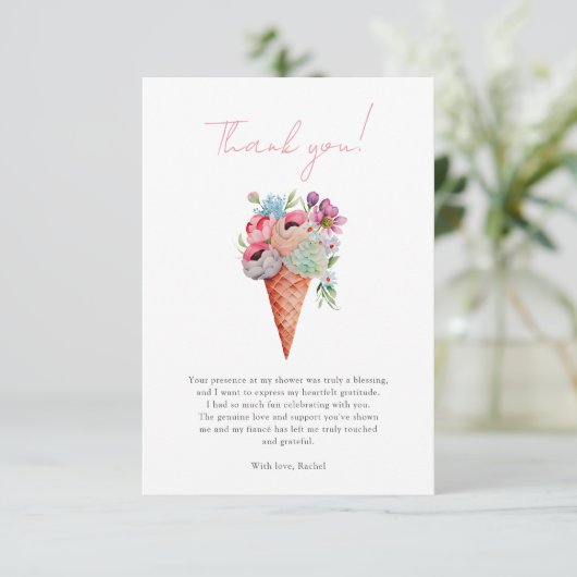 Waterverf Floral Ice Cream Vrijgezellenfeest Bedankkaart (Staand voorkant)