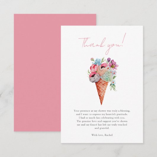 Waterverf Floral Ice Cream Vrijgezellenfeest Bedankkaart (Voorkant / Achterkant)