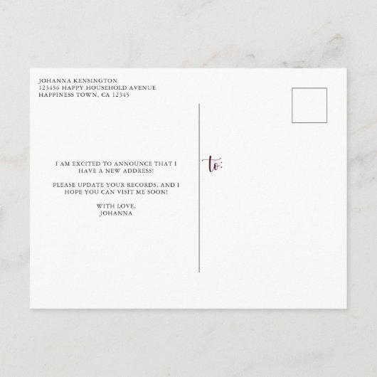 Waterverf Floral Ik heb een nieuw adres dat Anno b Aankondigingskaart (Achterkant)