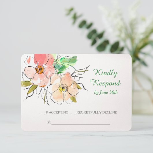 Waterverf Floral Impression Wedding RSVP Kaartje (Staand voorkant)