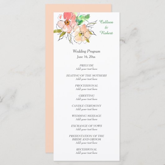 Waterverf Floral Impressions Trouwprogramma Programmakaart (Voorkant / Achterkant)