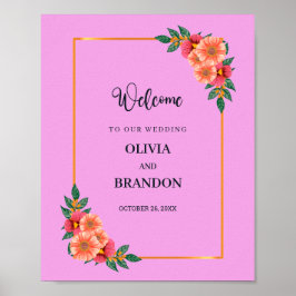 Waterverf Floral in Gold Lijst Wedding Welkom Poster
