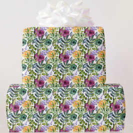 Waterverf Floral in Paars Geel Groen Gift Cadeaupapier