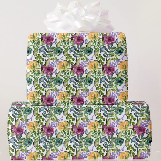 Waterverf Floral in Paars Geel Groen Gift Cadeaupapier