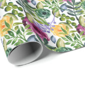 Waterverf Floral in Paars Geel Groen Gift Cadeaupapier (Rol Hoek)