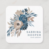 Waterverf Floral Indigo Beige Rond Korners Vierkante Visitekaartje (Voorkant)