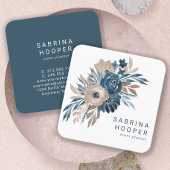 Waterverf Floral Indigo Beige Rond Korners Vierkante Visitekaartje