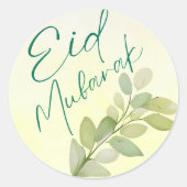 Waterverf Floral Islamitisch Eid Mubarak Ronde Sticker (Voorkant)