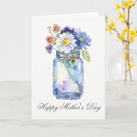 Waterverf Floral Jar Moederdag Kaart (Gele Bloem)
