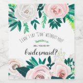 Waterverf Floral, je wordt mijn bruidsmeisje Wijn Etiket (Enkel label)