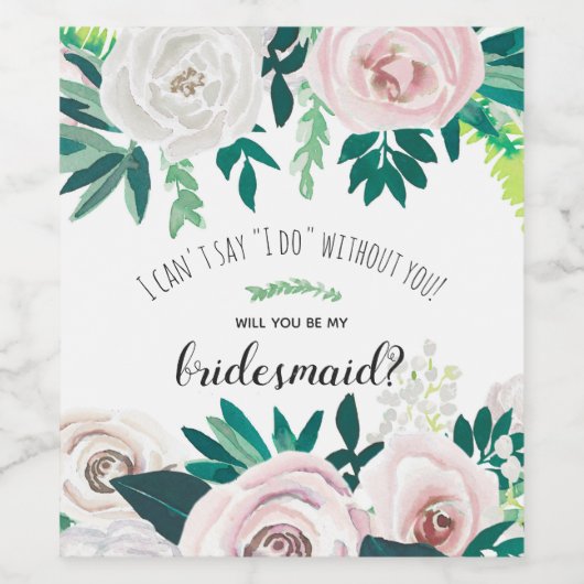 Waterverf Floral, je wordt mijn bruidsmeisje Wijn Etiket (Enkel label)