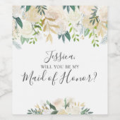 Waterverf Floral, je wordt mijn bruidsmeisje Wijn Etiket (Enkel label)