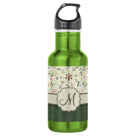Waterverf Floral Kaleidoscope met Monogram Waterfles (Voorkant)
