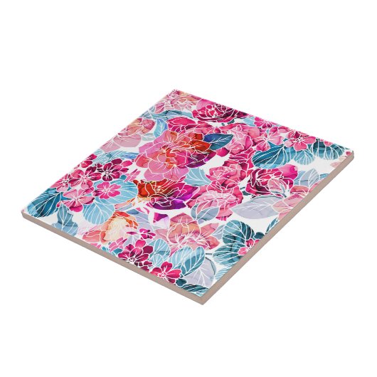 Waterverf Floral Keramische Tegel Tegeltje (Zijkant)