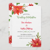 Waterverf Floral kerstbruiloft Rode Poinsettia Kaart (Voorkant / Achterkant)