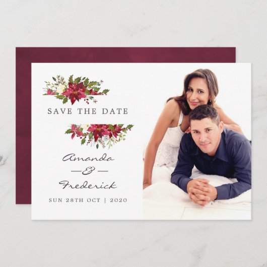 Waterverf Floral kerstbruiloft Save the Date Kaart (Voorkant / Achterkant)