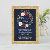 Waterverf Floral kerstfeest Gold Glitter Kaart (Staand voorkant)