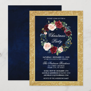 Waterverf Floral kerstfeest Gold Glitter Kaart