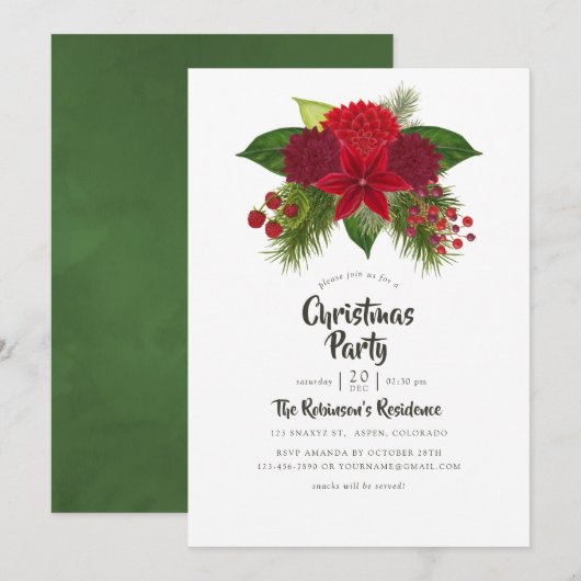 Waterverf Floral kerstfeest Kaart (Voorkant / Achterkant)