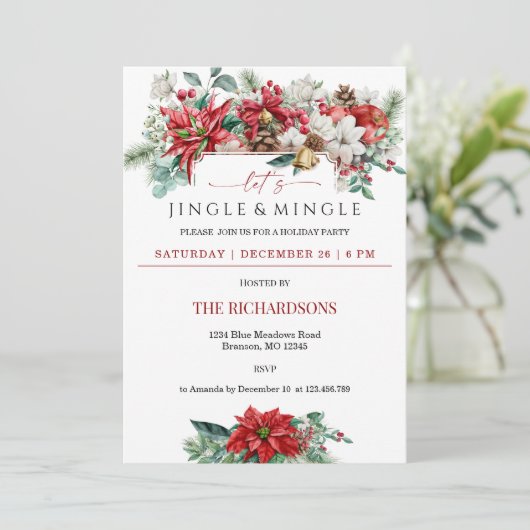 Waterverf Floral kerstfeest Kaart (Staand voorkant)