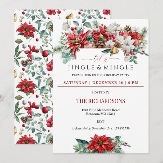Waterverf Floral kerstfeest Kaart (Voorkant / Achterkant)