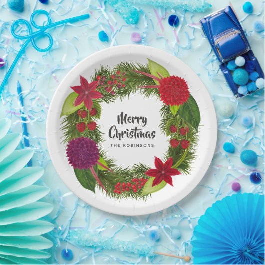 Waterverf Floral kerstfeest Papieren Bordje (Feest)