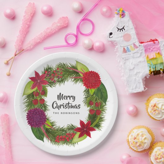 Waterverf Floral kerstfeest Papieren Bordje (Feest)