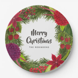Waterverf Floral kerstfeest Papieren Bordje
