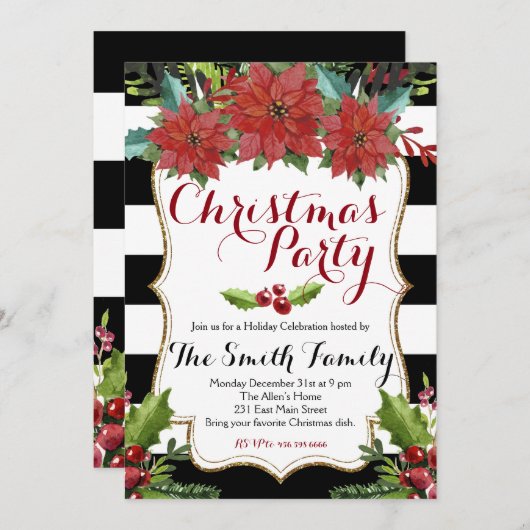 Waterverf Floral-kerstfeest uitnodiging (Voorkant / Achterkant)