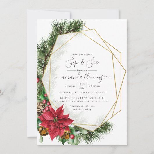 Waterverf Floral-kerstgeometrische Sip en zie Kaart (Voorkant)