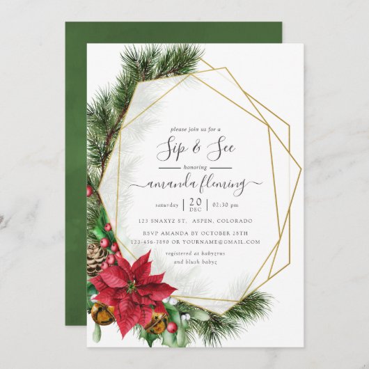 Waterverf Floral-kerstgeometrische Sip en zie Kaart (Voorkant / Achterkant)