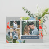 Waterverf Floral Kerstmis 3 Foto collage | Grijs Feestdagenkaart (Staand voorkant)