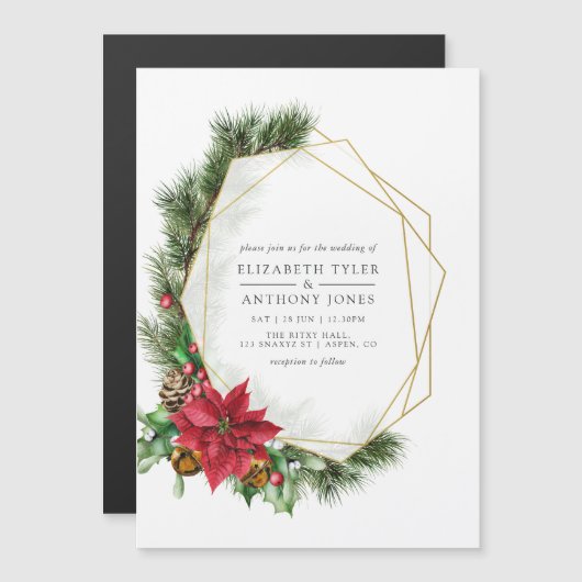 Waterverf Floral Kerstmis Geometric Wedding Magnetische Uitnodiging (Voorkant / Achterkant)
