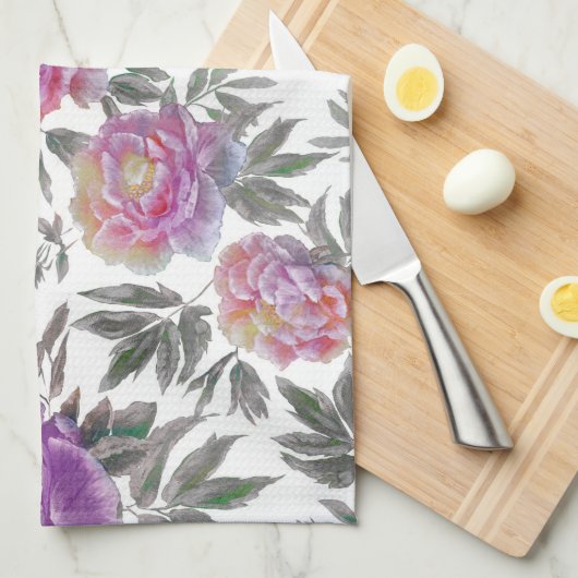 Waterverf Floral keukenhanddoek (Quarter Fold)