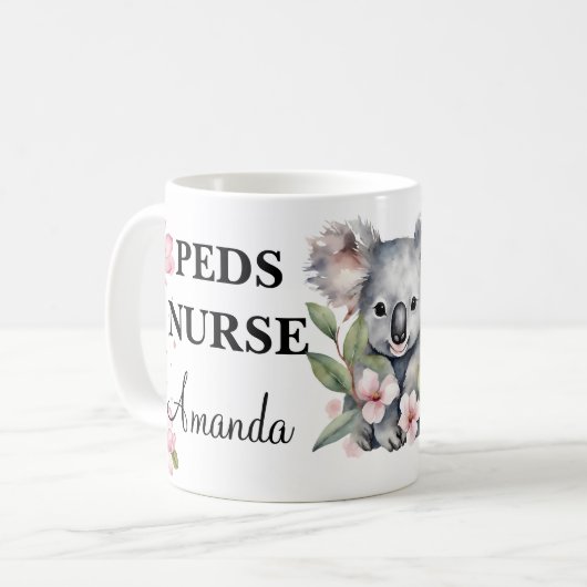 Waterverf Floral Koala Beer Custom Nurse Koffiemok (Voorkant links)