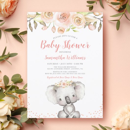 Waterverf Floral Koala Girl Baby shower Kaart
