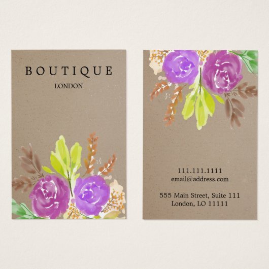 Waterverf Floral Kraft Oorbel Visitekaartje (Voorkant /achterkant)