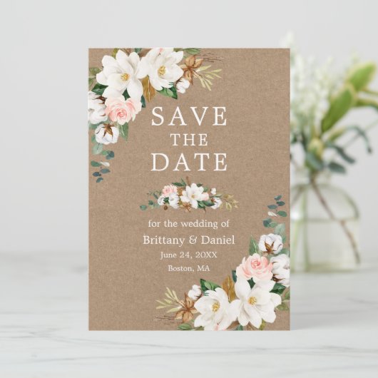 Waterverf Floral Kraft Save The Date (Staand voorkant)