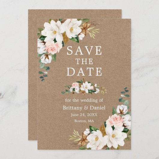 Waterverf Floral Kraft Save The Date (Voorkant / Achterkant)