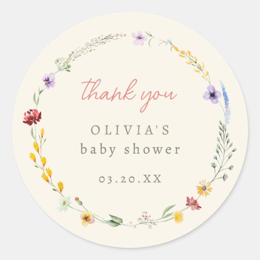 Waterverf Floral krans Baby shower dank u Ronde Sticker (Voorkant)