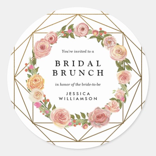 Waterverf Floral krans geometrische bruids brunch Ronde Sticker (Voorkant)