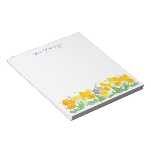 Waterverf Floral kunst Gele Pansy Flowers Notitieblok (Schuin)