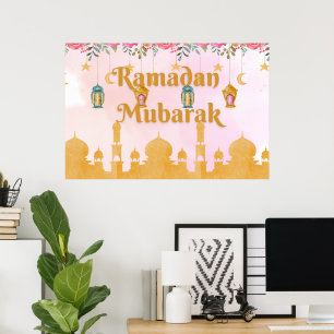 Waterverf Floral Lantaarns Ramadan Mubarak Poster
