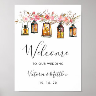 Waterverf Floral Lantern Wedding Welkom Poster
