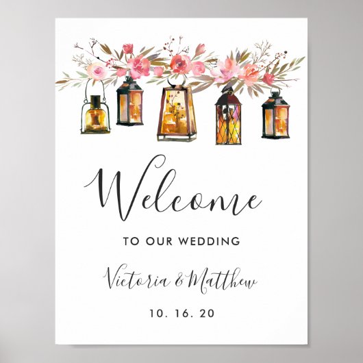 Waterverf Floral Lantern Wedding Welkom Poster (Voorkant)